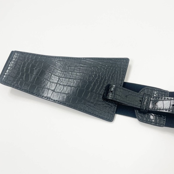 NWT Black Faux Vegan Leather Alligator Loop Corset Luxury Belt - Picture 11 of 13